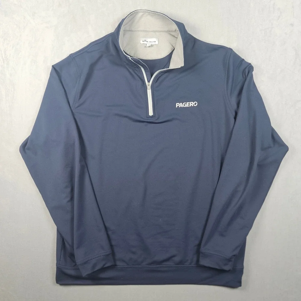Peter Millar Perth Performance 1/4 Zip Mens Large Navy Blue Golf Outdoor Crown